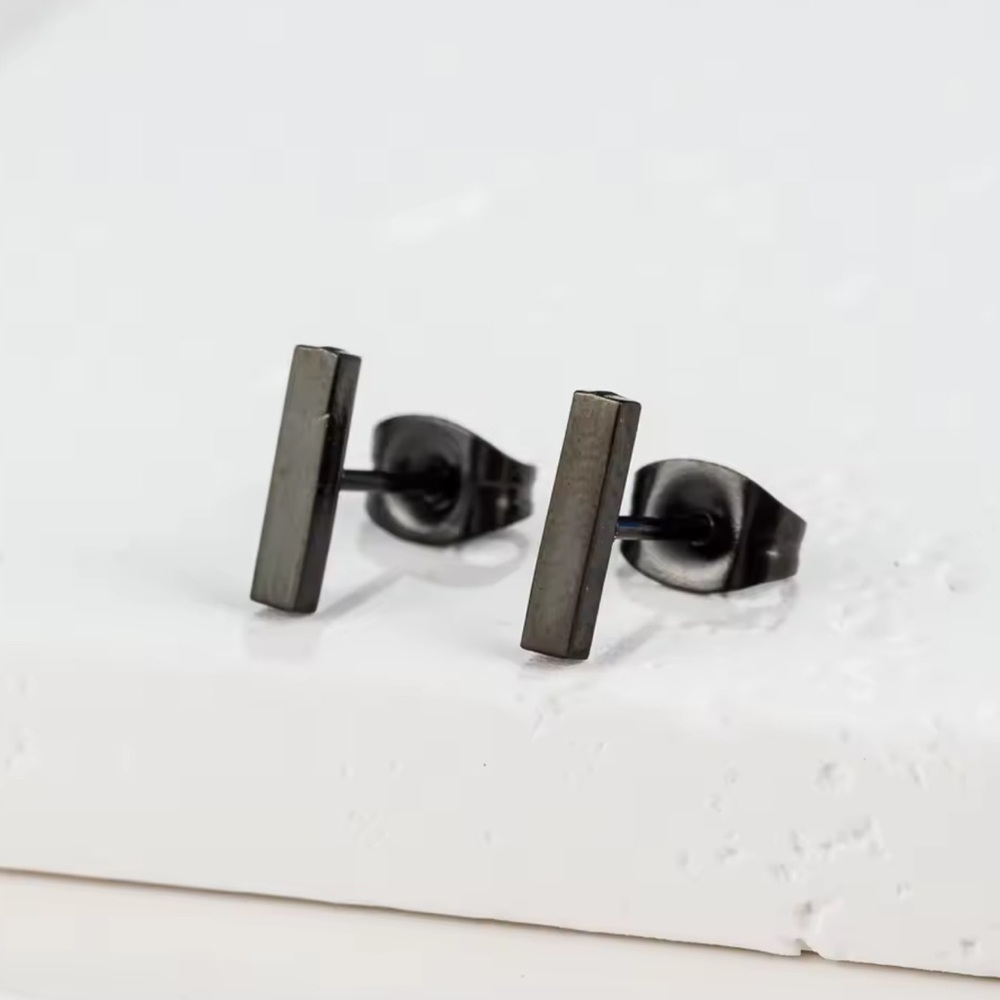 Black MINIMALIST Bar Stud Stainless Steel Earrings Unisex With Gift Bag